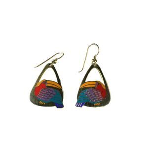 Laurel Burch TOUCAN Cloisonne Earrings Vintage Jewelry Gold Filled